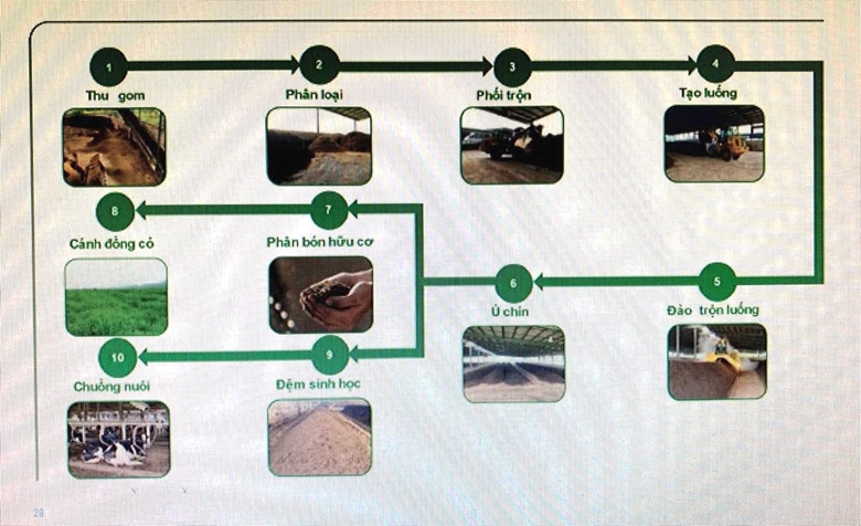  Mô hình ứng dụng công nghệ cao, tuần hoàn trong sản xuất phân bón hữu cơ và chất đệm nền chuồng từ nước thải chăn nuôi của Tập đoàn TH (Ảnh: B.T)